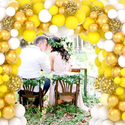 Yellow White Gold Balloon Garland Arch Kit, 122PCS White Yellow Balloons Metallic Gold Confetti Balloon for Birthday Wedding Baby Shower Spring Summer Lemon Girls Honeybee Popcorn Sunflower Decoration