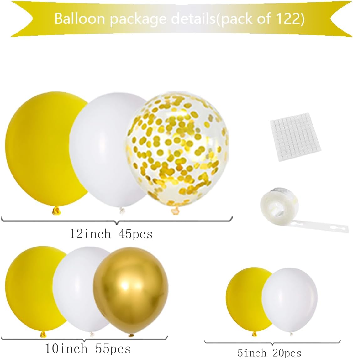 Yellow White Gold Balloon Garland Arch Kit, 122PCS White Yellow Balloons Metallic Gold Confetti Balloon for Birthday Wedding Baby Shower Spring Summer Lemon Girls Honeybee Popcorn Sunflower Decoration