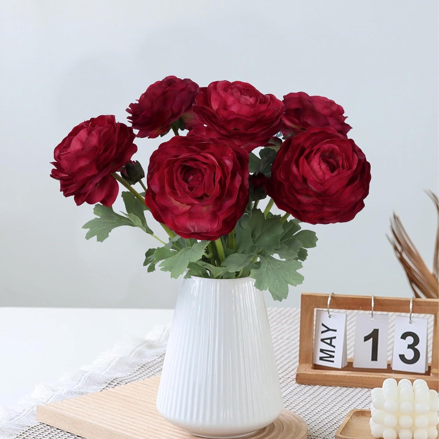 Real Touch Yellow Ranunculus Artificial Flowers 6PCS Artificial Peonies Faux Ranunculus with Stem for DIY Wedding Bouquet Party Table Home Decor(Yellow)