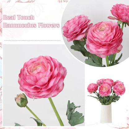 Real Touch Yellow Ranunculus Artificial Flowers 6PCS Artificial Peonies Faux Ranunculus with Stem for DIY Wedding Bouquet Party Table Home Decor(Yellow)