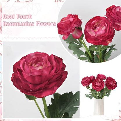 Real Touch Yellow Ranunculus Artificial Flowers 6PCS Artificial Peonies Faux Ranunculus with Stem for DIY Wedding Bouquet Party Table Home Decor(Yellow)