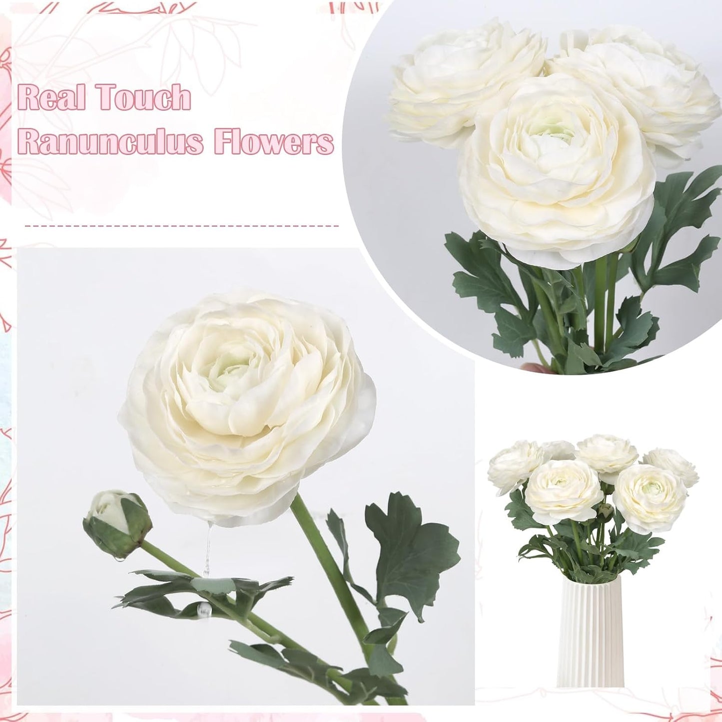 Real Touch Yellow Ranunculus Artificial Flowers 6PCS Artificial Peonies Faux Ranunculus with Stem for DIY Wedding Bouquet Party Table Home Decor(Yellow)