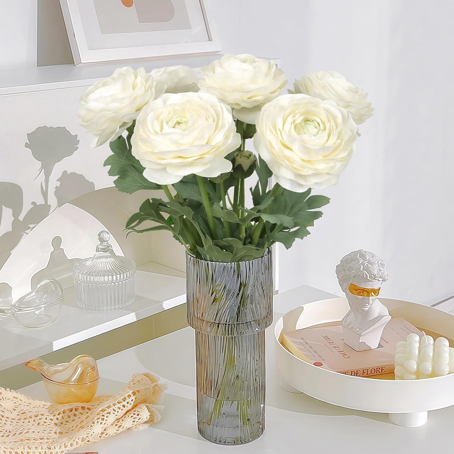 Real Touch Yellow Ranunculus Artificial Flowers 6PCS Artificial Peonies Faux Ranunculus with Stem for DIY Wedding Bouquet Party Table Home Decor(Yellow)