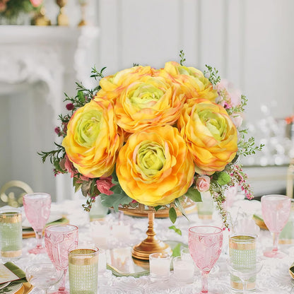 Real Touch Yellow Ranunculus Artificial Flowers 6PCS Artificial Peonies Faux Ranunculus with Stem for DIY Wedding Bouquet Party Table Home Decor(Yellow)