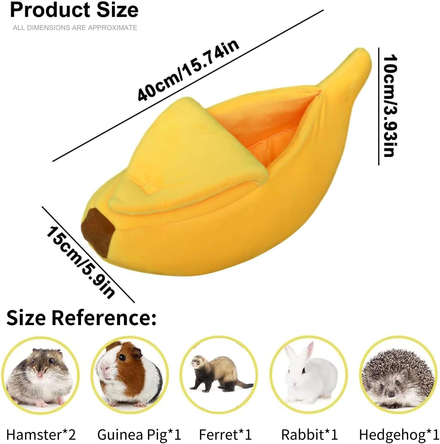 Small Animal Bed Warm Cozy Banana Cave Hideout Sleep Nest House Habitat for Hedgehog Hamster Rat Chinchilla Guinea Pig Ferret Chinchilla Cage Accessories Pet Supplies (Small, Yellow)