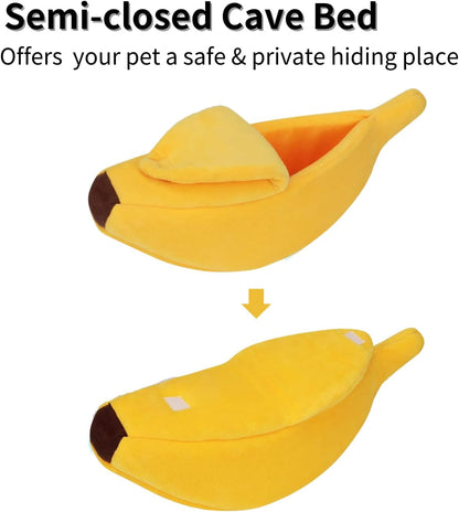 Small Animal Bed Warm Cozy Banana Cave Hideout Sleep Nest House Habitat for Hedgehog Hamster Rat Chinchilla Guinea Pig Ferret Chinchilla Cage Accessories Pet Supplies (Small, Yellow)
