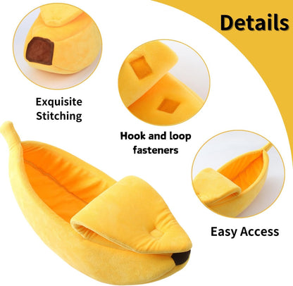 Small Animal Bed Warm Cozy Banana Cave Hideout Sleep Nest House Habitat for Hedgehog Hamster Rat Chinchilla Guinea Pig Ferret Chinchilla Cage Accessories Pet Supplies (Small, Yellow)