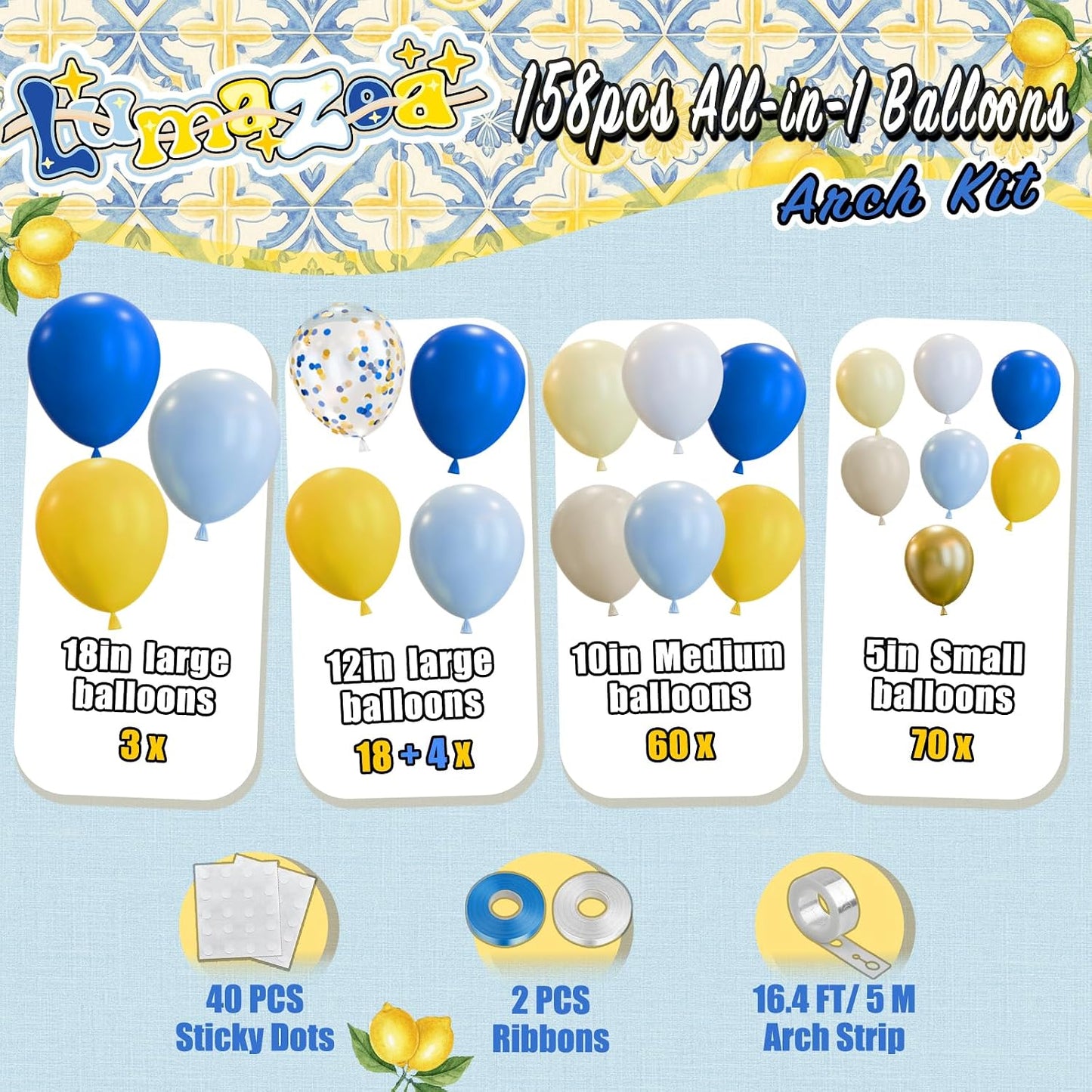 Royal Blue Yellow Lemon La Dolce Vita Italian Summer Balloon Arch Kit | Birthday Bridal Shower Wedding Bachelorette Graduation Amalfi Coast Decoration Balloons