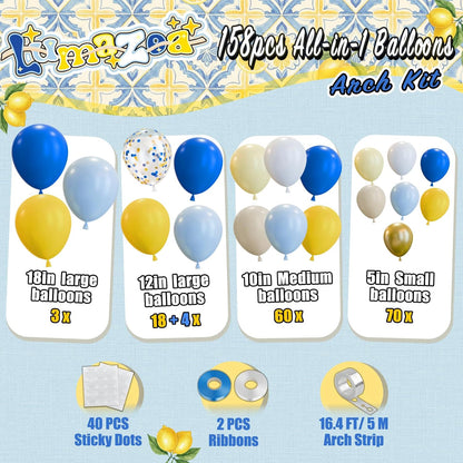 Royal Blue Yellow Lemon La Dolce Vita Italian Summer Balloon Arch Kit | Birthday Bridal Shower Wedding Bachelorette Graduation Amalfi Coast Decoration Balloons
