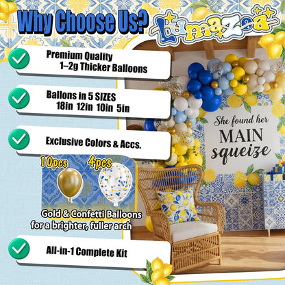 Royal Blue Yellow Lemon La Dolce Vita Italian Summer Balloon Arch Kit | Birthday Bridal Shower Wedding Bachelorette Graduation Amalfi Coast Decoration Balloons