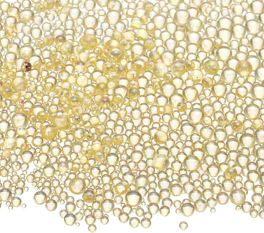 Iridescent Glass Tiny Bubble Beads, 0.4-3mm 20g No Hole Micro Mini Round Deep Yellow Water Droplets Beads - Applications: for Resin Filler, Nail Art, Dollhouse Bath Tub, 2-Pieces