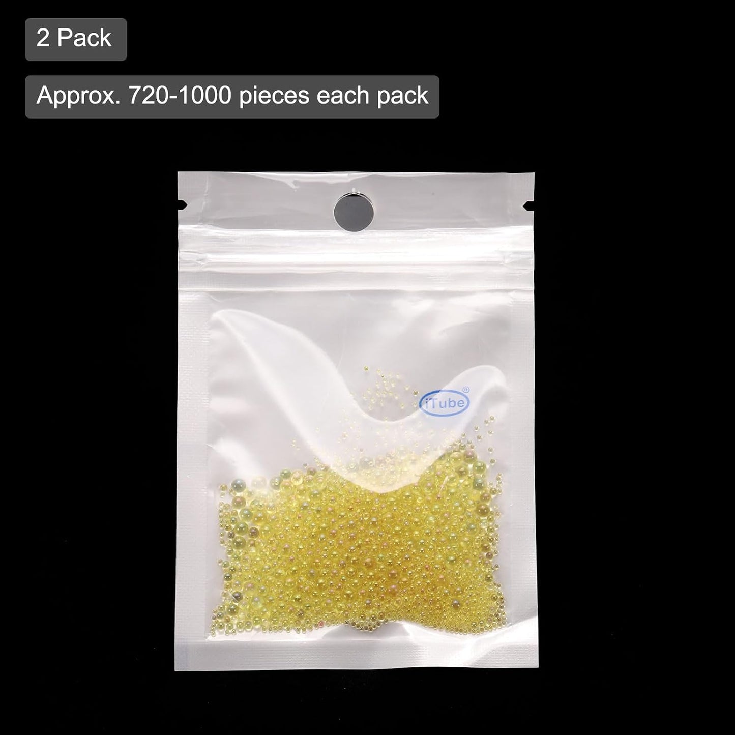 Iridescent Glass Tiny Bubble Beads, 0.4-3mm 20g No Hole Micro Mini Round Deep Yellow Water Droplets Beads - Applications: for Resin Filler, Nail Art, Dollhouse Bath Tub, 2-Pieces