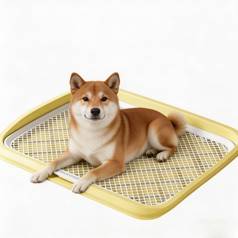 Dog Potty Tray with Guide Pillar, 25.6"x19.7" Large Indoor Pet Pee Pad Holder, Heavy Duty Dog Litter Box, Removable & Washable Puppy Training Toilet for Housebreaking Supplies (Yellow)