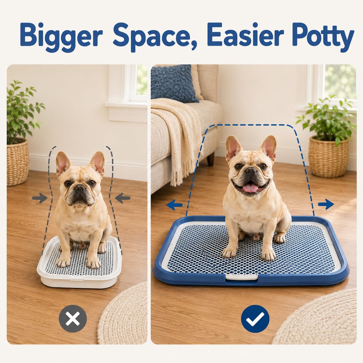 Dog Potty Tray with Guide Pillar, 25.6"x19.7" Large Indoor Pet Pee Pad Holder, Heavy Duty Dog Litter Box, Removable & Washable Puppy Training Toilet for Housebreaking Supplies (Yellow)
