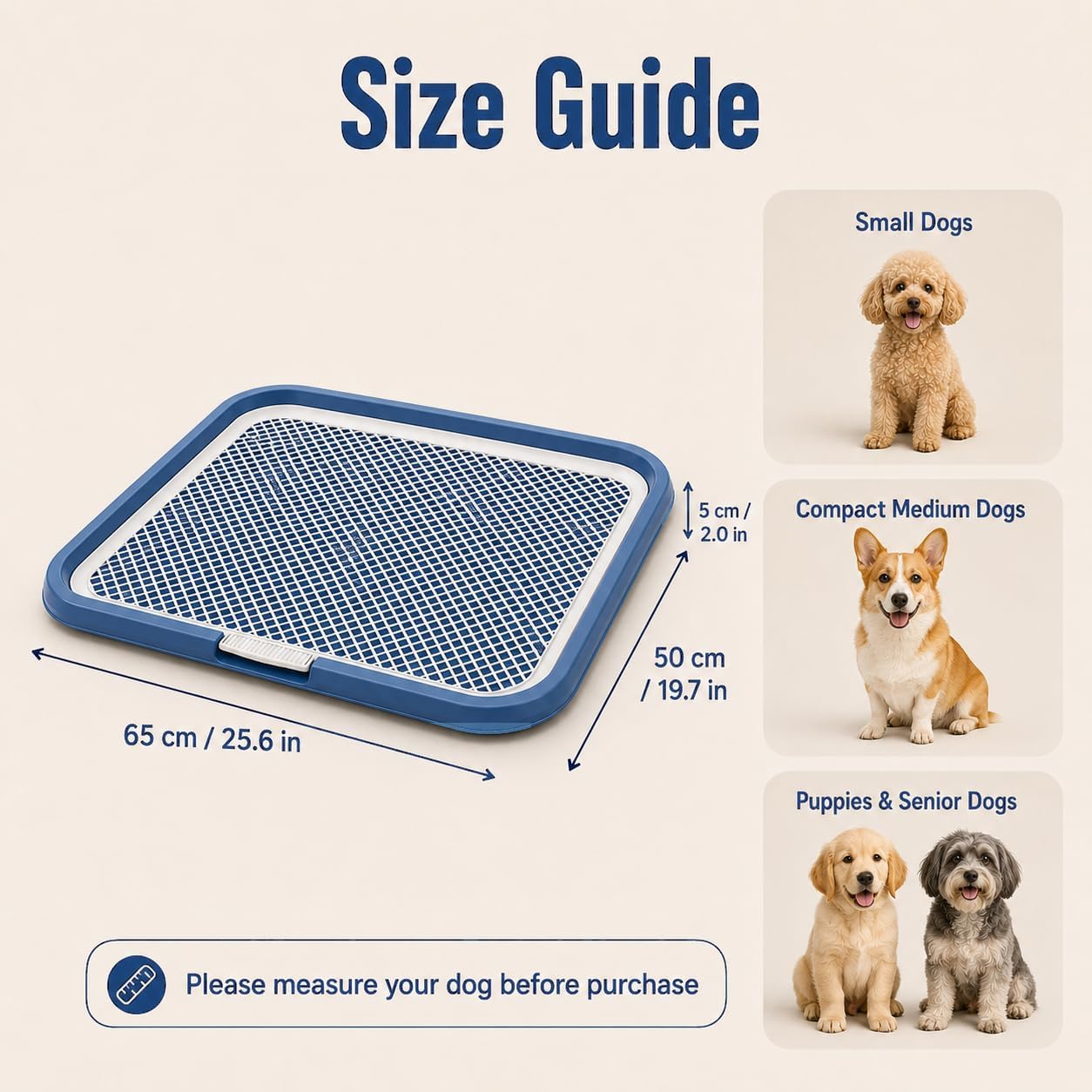 Dog Potty Tray with Guide Pillar, 25.6"x19.7" Large Indoor Pet Pee Pad Holder, Heavy Duty Dog Litter Box, Removable & Washable Puppy Training Toilet for Housebreaking Supplies (Yellow)