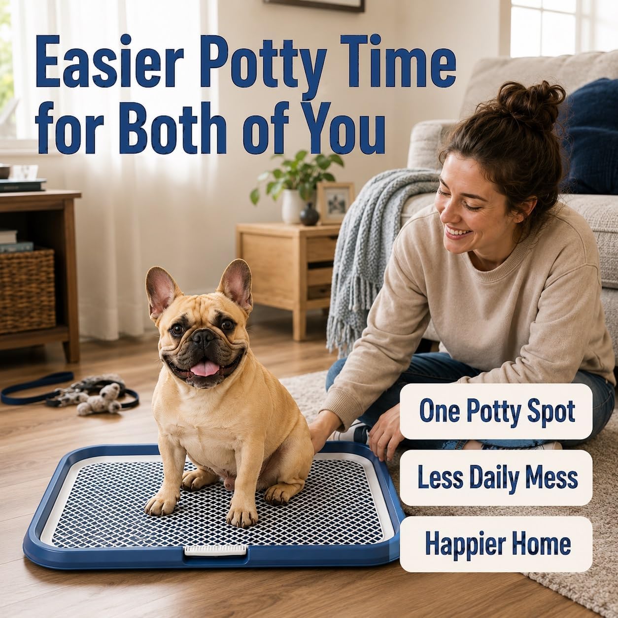 Dog Potty Tray with Guide Pillar, 25.6"x19.7" Large Indoor Pet Pee Pad Holder, Heavy Duty Dog Litter Box, Removable & Washable Puppy Training Toilet for Housebreaking Supplies (Yellow)
