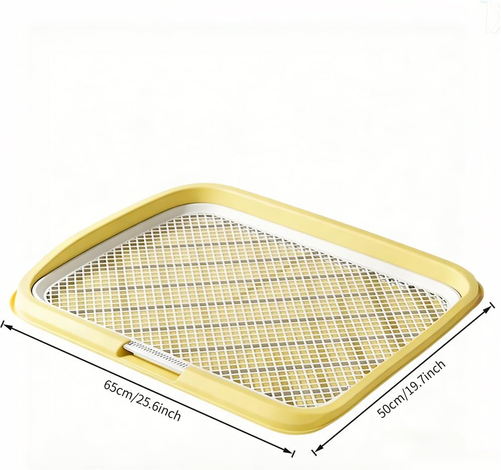 Dog Potty Tray with Guide Pillar, 25.6"x19.7" Large Indoor Pet Pee Pad Holder, Heavy Duty Dog Litter Box, Removable & Washable Puppy Training Toilet for Housebreaking Supplies (Yellow)