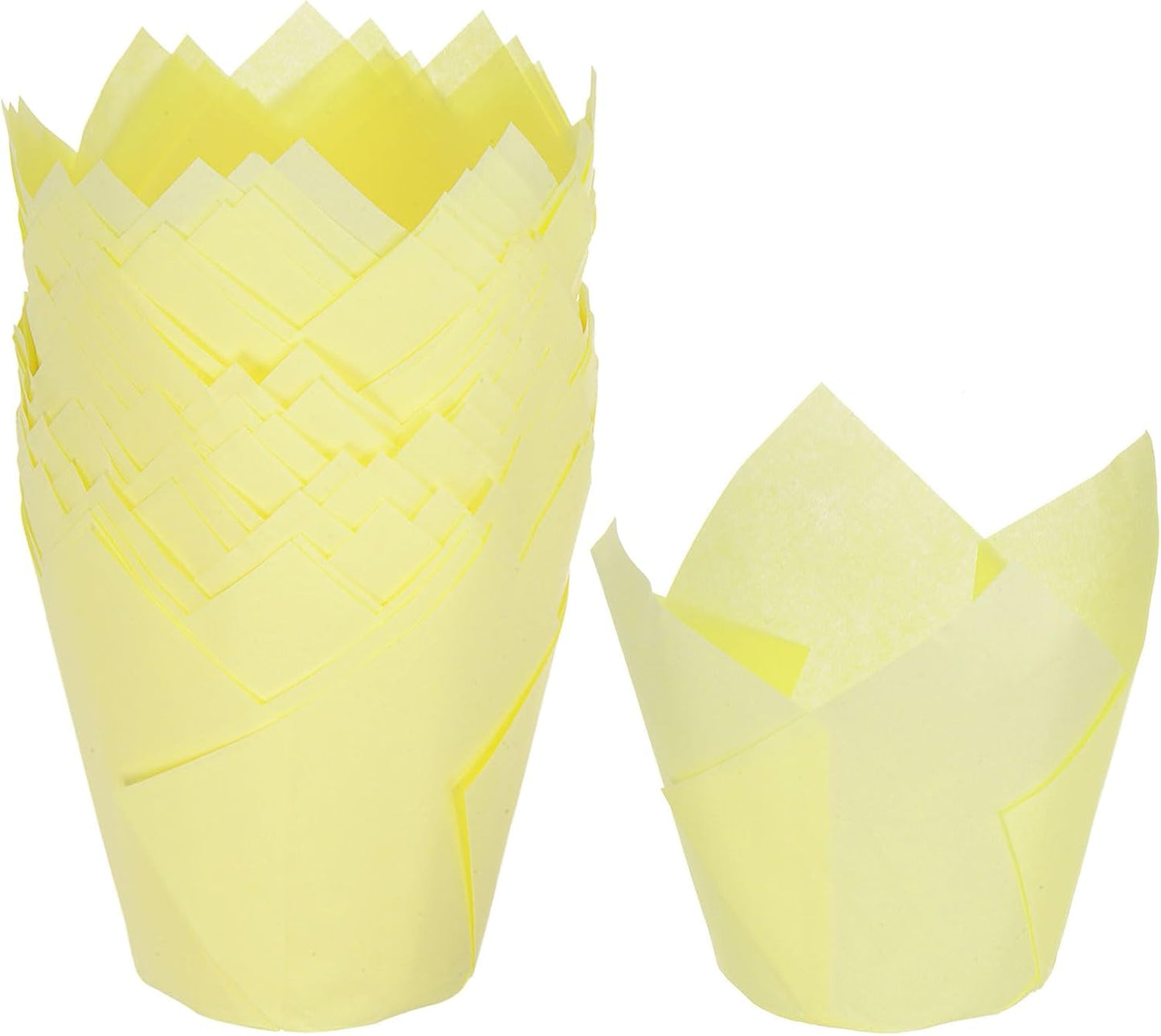 50pcs Tulip Cupcake Liners Greaseproof Baking Cups Paper Cupcake Wrappers Holders for Parties Weddings Birthdays, Light Yellow