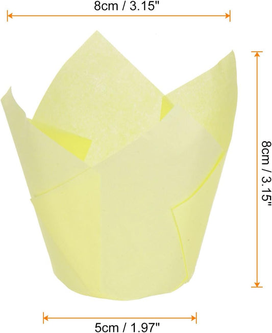 50pcs Tulip Cupcake Liners Greaseproof Baking Cups Paper Cupcake Wrappers Holders for Parties Weddings Birthdays, Light Yellow