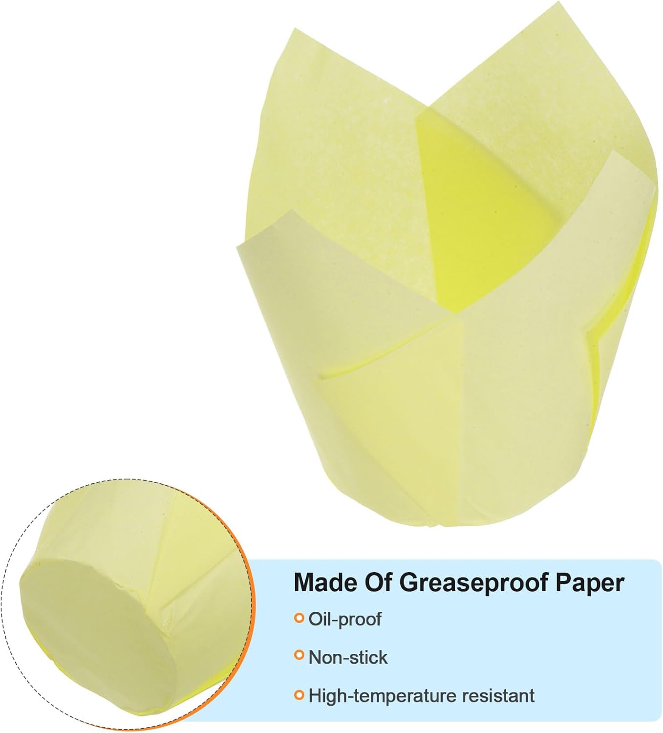 50pcs Tulip Cupcake Liners Greaseproof Baking Cups Paper Cupcake Wrappers Holders for Parties Weddings Birthdays, Light Yellow