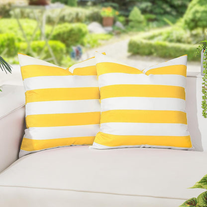 2 Pack Outdoor Throw Pillow Covers, Square Stripe Waterproof Throw Pillow Cases for Outdoor Patio Porch Farmhouse Garden Balcony Couch, 18"x18"(45x45cm), Yellow + White
