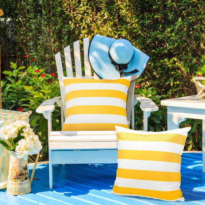 2 Pack Outdoor Throw Pillow Covers, Square Stripe Waterproof Throw Pillow Cases for Outdoor Patio Porch Farmhouse Garden Balcony Couch, 18"x18"(45x45cm), Yellow + White