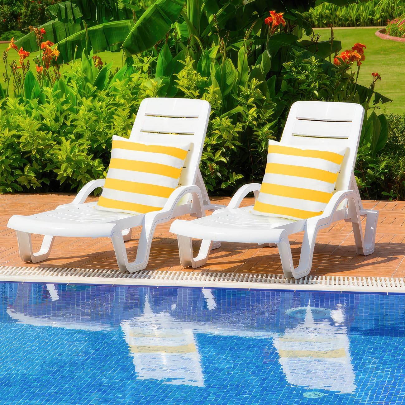 2 Pack Outdoor Throw Pillow Covers, Square Stripe Waterproof Throw Pillow Cases for Outdoor Patio Porch Farmhouse Garden Balcony Couch, 18"x18"(45x45cm), Yellow + White