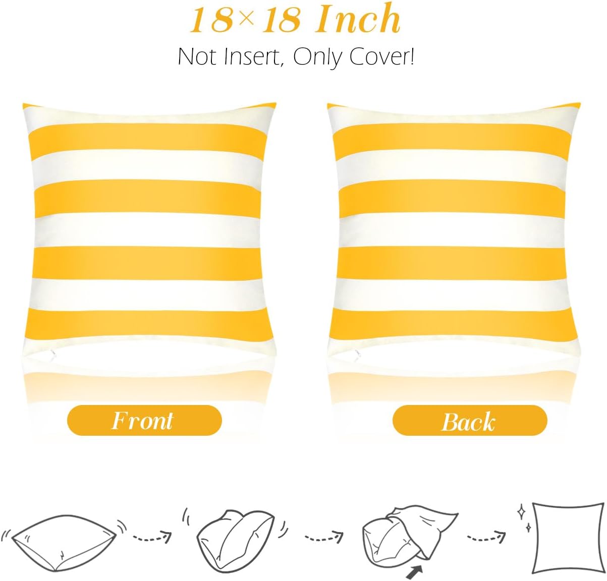 2 Pack Outdoor Throw Pillow Covers, Square Stripe Waterproof Throw Pillow Cases for Outdoor Patio Porch Farmhouse Garden Balcony Couch, 18"x18"(45x45cm), Yellow + White