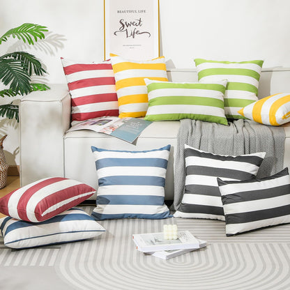 2 Pack Outdoor Throw Pillow Covers, Square Stripe Waterproof Throw Pillow Cases for Outdoor Patio Porch Farmhouse Garden Balcony Couch, 18"x18"(45x45cm), Yellow + White