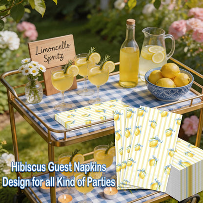 50 Pcs Lemon Paper Napkin Yellow Stripe Lemon Bow Guest Napkins Watercolor Summer Fruit Disposable Luncheon Napkins for Summer Birthday Party Supplies
