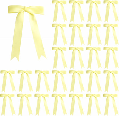 Meseey 30 Pcs 5x7 Inch Yellow Grosgrain Ribbon Bows with Twist Ties, Pre-Tied Bright Decorative Bows for Gift Wrapping, Wedding, Birthday, Graduation, Holiday, Party Decor and DIY Crafts