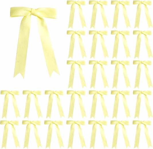 Meseey 30 Pcs 5x7 Inch Yellow Grosgrain Ribbon Bows with Twist Ties, Pre-Tied Bright Decorative Bows for Gift Wrapping, Wedding, Birthday, Graduation, Holiday, Party Decor and DIY Crafts