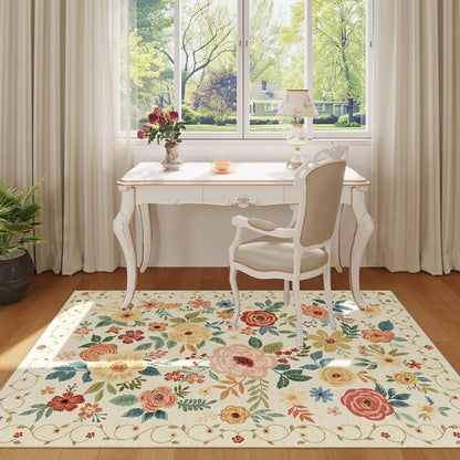 3x5 Area Rug, Floral Rugs for Living Room, Lightweight Non Slip Washable Rug, Indoor Low Pile & Non-Shedding Boho Design Rugs for Bedroom, Living Room, Dining Room, Beige Yellow