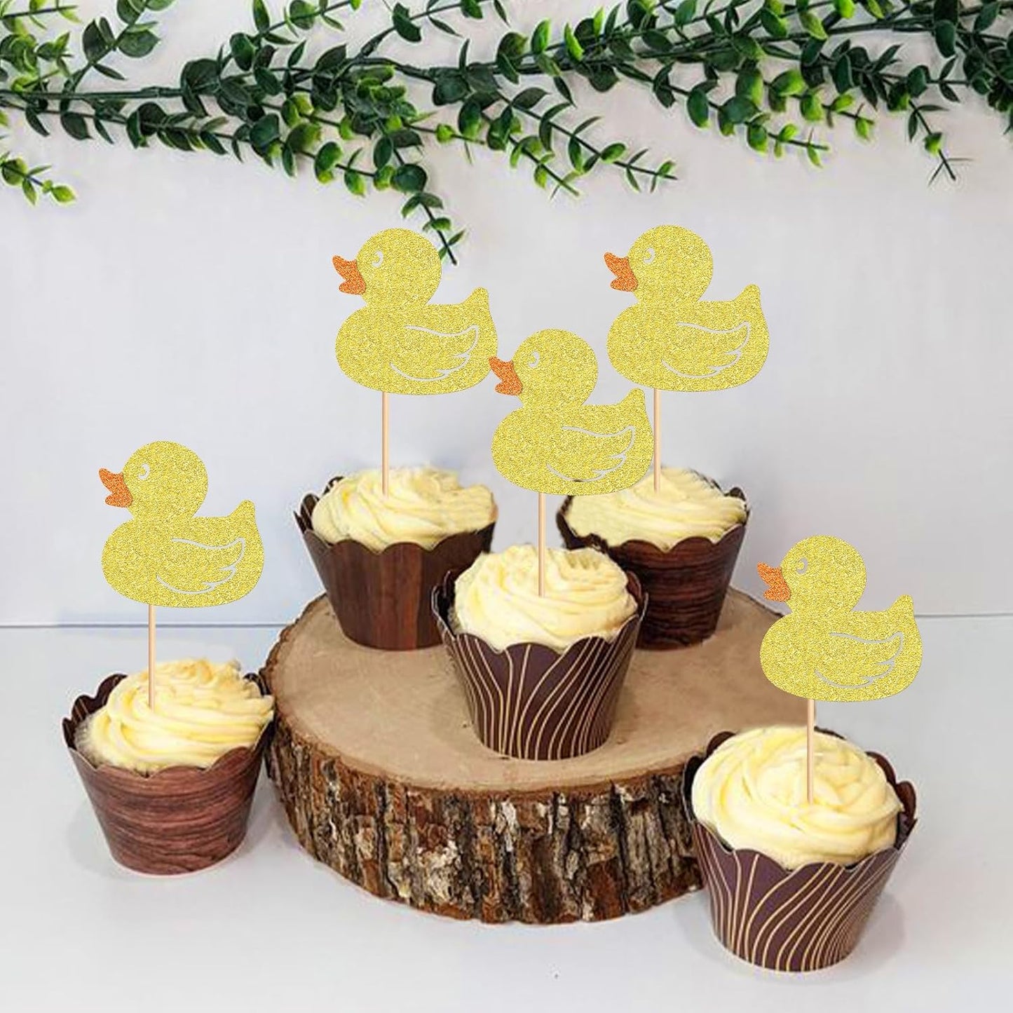 24Pcs Glitter Yellow Ducks Cupcake Toppers Duck Baby Cupcake Picks for Duck Baby Shower Boys Girls Ducks Birthday Cake Cupcake Decorations