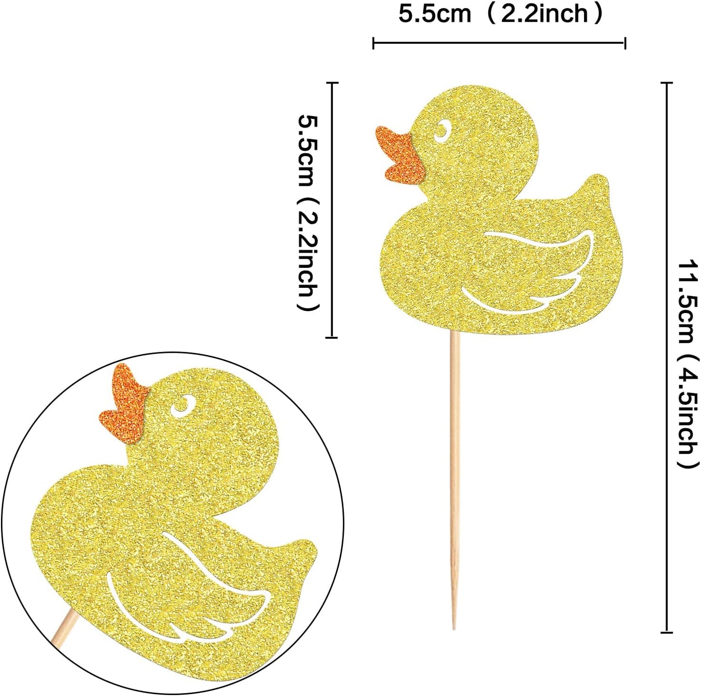 24Pcs Glitter Yellow Ducks Cupcake Toppers Duck Baby Cupcake Picks for Duck Baby Shower Boys Girls Ducks Birthday Cake Cupcake Decorations