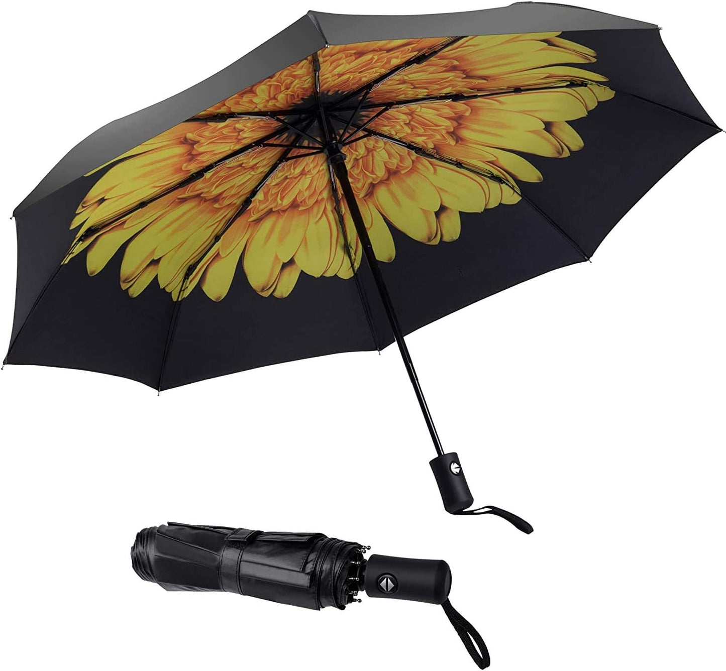 Travel Umbrella - Windproof Automatic Compact Umbrellas for Rain | Small & Portable, UV Sun Protection, 11" Folded Travel Size, Fits in Backpack & Car, for Walking & Commutes, Factory Direct