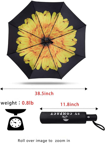 Travel Umbrella - Windproof Automatic Compact Umbrellas for Rain | Small & Portable, UV Sun Protection, 11" Folded Travel Size, Fits in Backpack & Car, for Walking & Commutes, Factory Direct