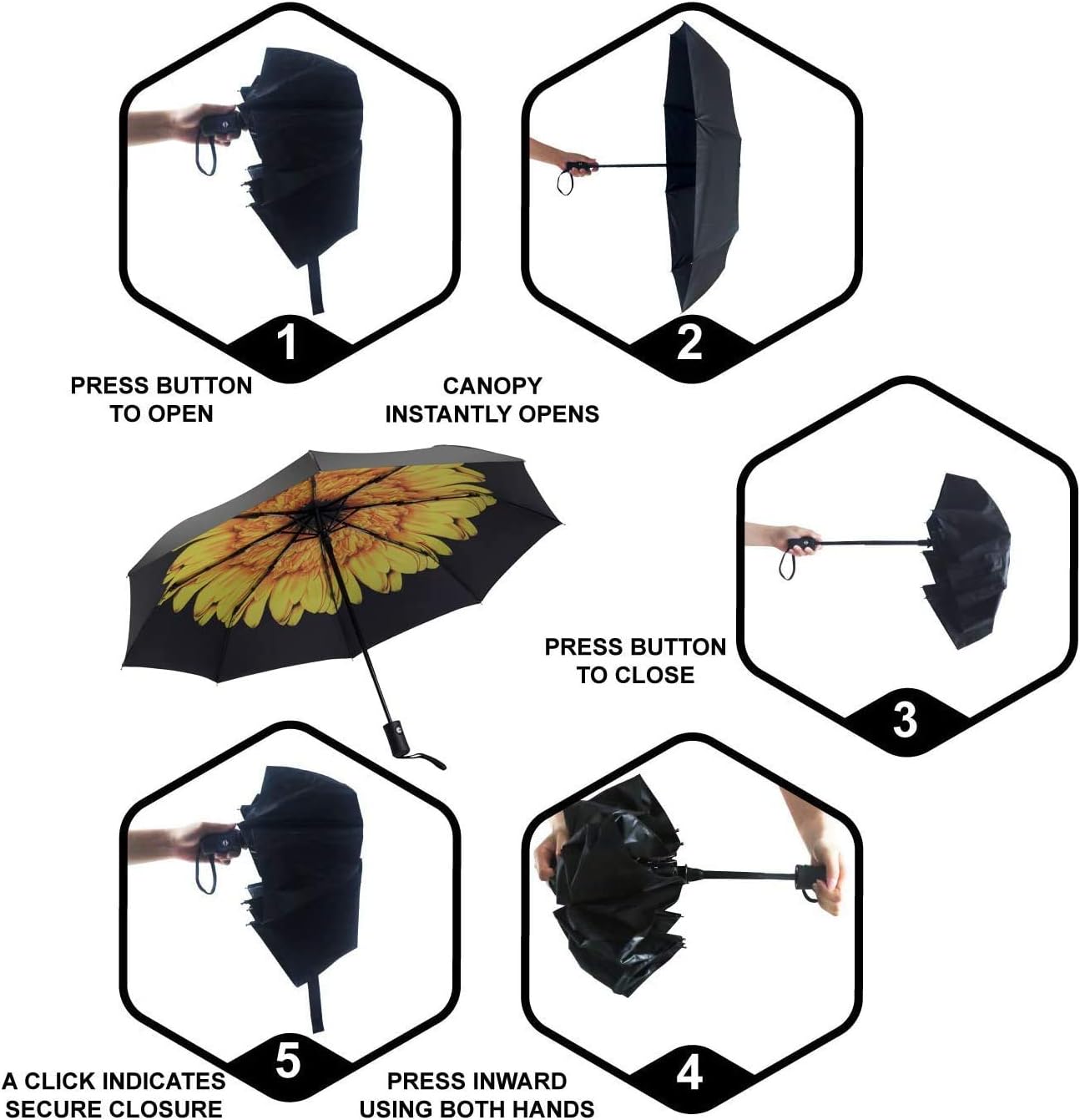 Travel Umbrella - Windproof Automatic Compact Umbrellas for Rain | Small & Portable, UV Sun Protection, 11" Folded Travel Size, Fits in Backpack & Car, for Walking & Commutes, Factory Direct