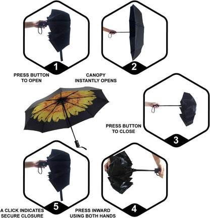 Travel Umbrella - Windproof Automatic Compact Umbrellas for Rain | Small & Portable, UV Sun Protection, 11" Folded Travel Size, Fits in Backpack & Car, for Walking & Commutes, Factory Direct