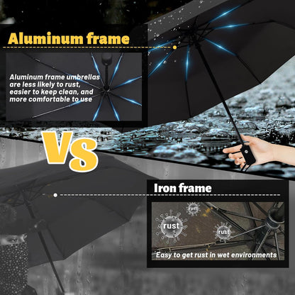 Travel Umbrella - Windproof Automatic Compact Umbrellas for Rain | Small & Portable, UV Sun Protection, 11" Folded Travel Size, Fits in Backpack & Car, for Walking & Commutes, Factory Direct