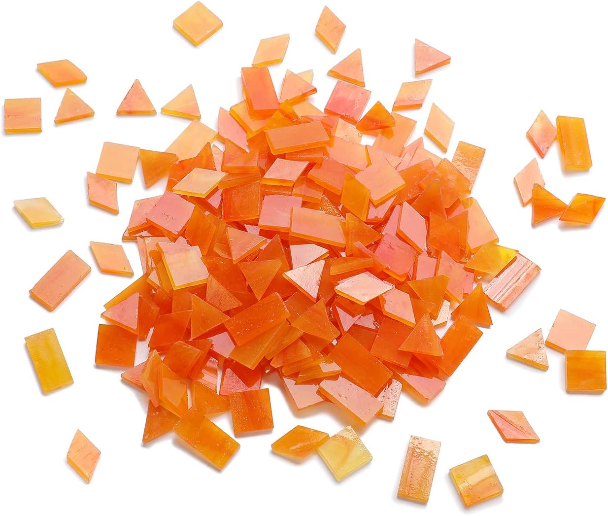 200 Pieces Glass Mosaic Tiles, 4-Shapes Mixed Stained Glass Pieces Tile for Crafts,Orange Ice