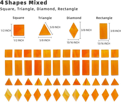 200 Pieces Glass Mosaic Tiles, 4-Shapes Mixed Stained Glass Pieces Tile for Crafts,Orange Ice