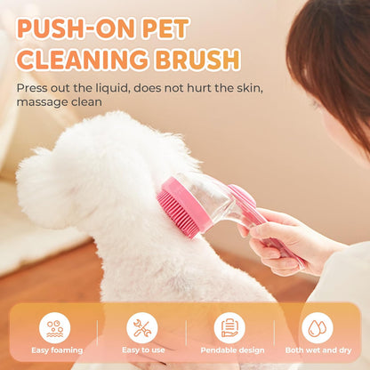 Pet Bath Brush with Shampoo Dispenser, Dog Bath Brush and Grooming Massage Brush for Dogs & Cats, Easy Dog Washing Brush for Short and Long Hair, Coarse and Fine Teeth 2pcs (Yellow)