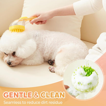 Pet Bath Brush with Shampoo Dispenser, Dog Bath Brush and Grooming Massage Brush for Dogs & Cats, Easy Dog Washing Brush for Short and Long Hair, Coarse and Fine Teeth 2pcs (Yellow)