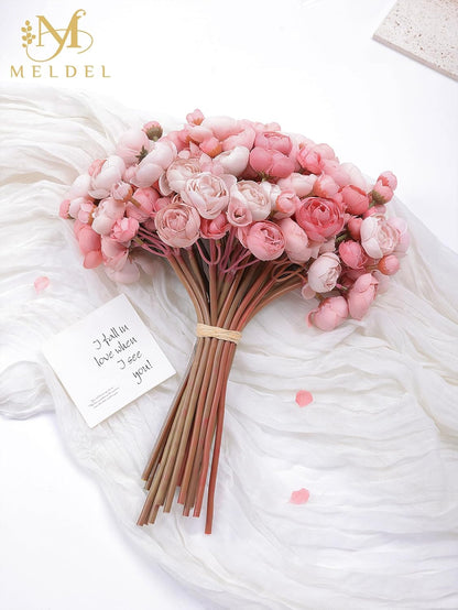 32Pcs Yellow Ranunculus Artificial Flowers for DIY Home Wedding | Fake Peonies, Real Touch Silk Faux Mini Ranunculus Filler Flowers Bulk for Vase Centerpieces, Bridal Shower Decor