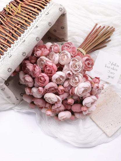 32Pcs Yellow Ranunculus Artificial Flowers for DIY Home Wedding | Fake Peonies, Real Touch Silk Faux Mini Ranunculus Filler Flowers Bulk for Vase Centerpieces, Bridal Shower Decor