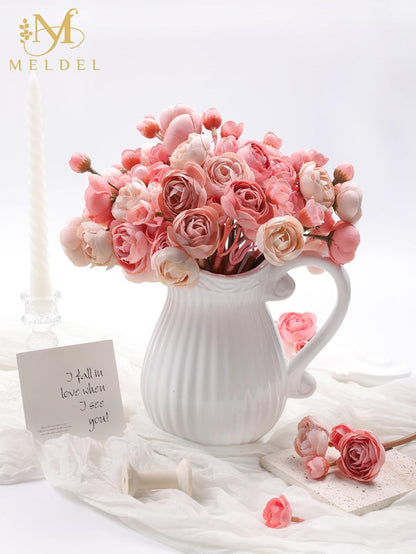 32Pcs Yellow Ranunculus Artificial Flowers for DIY Home Wedding | Fake Peonies, Real Touch Silk Faux Mini Ranunculus Filler Flowers Bulk for Vase Centerpieces, Bridal Shower Decor