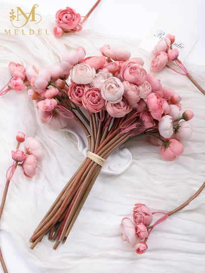32Pcs Yellow Ranunculus Artificial Flowers for DIY Home Wedding | Fake Peonies, Real Touch Silk Faux Mini Ranunculus Filler Flowers Bulk for Vase Centerpieces, Bridal Shower Decor