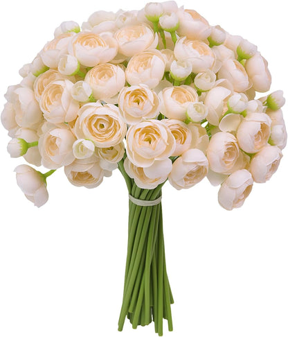 32Pcs Yellow Ranunculus Artificial Flowers for DIY Home Wedding | Fake Peonies, Real Touch Silk Faux Mini Ranunculus Filler Flowers Bulk for Vase Centerpieces, Bridal Shower Decor