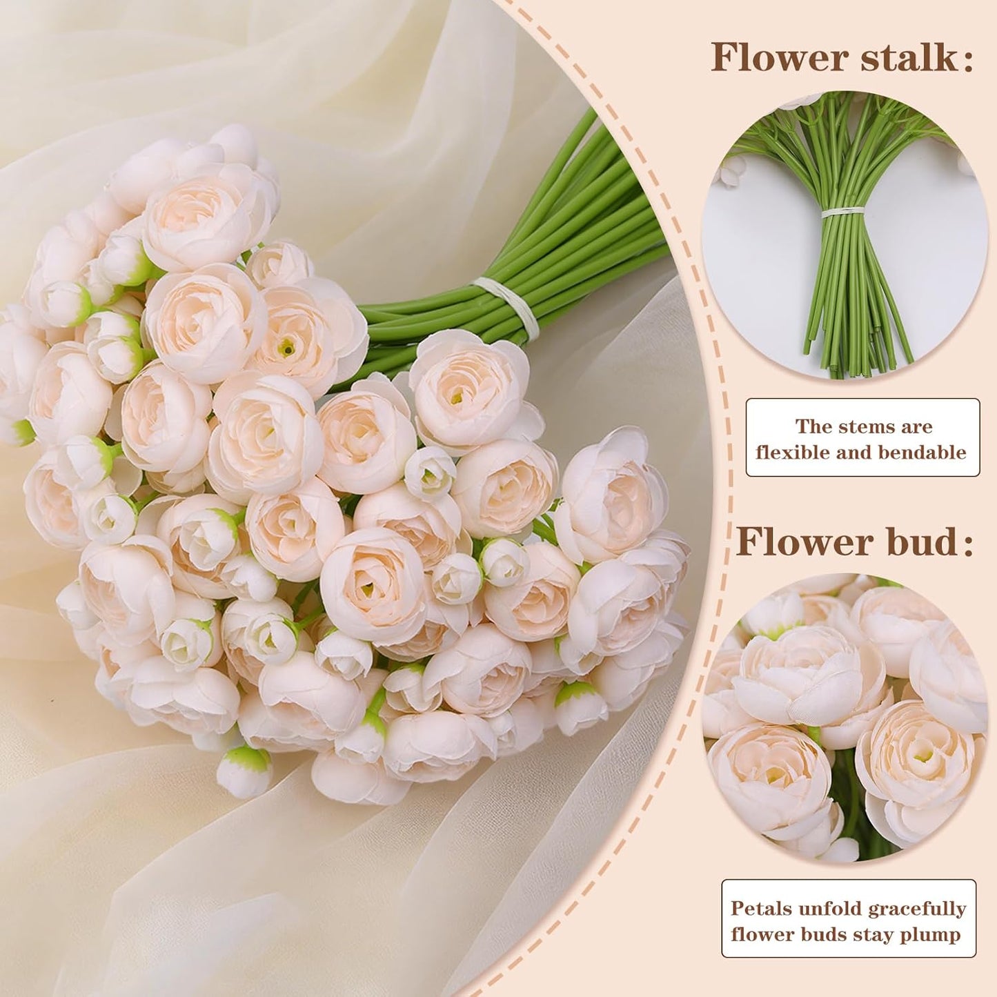 32Pcs Yellow Ranunculus Artificial Flowers for DIY Home Wedding | Fake Peonies, Real Touch Silk Faux Mini Ranunculus Filler Flowers Bulk for Vase Centerpieces, Bridal Shower Decor